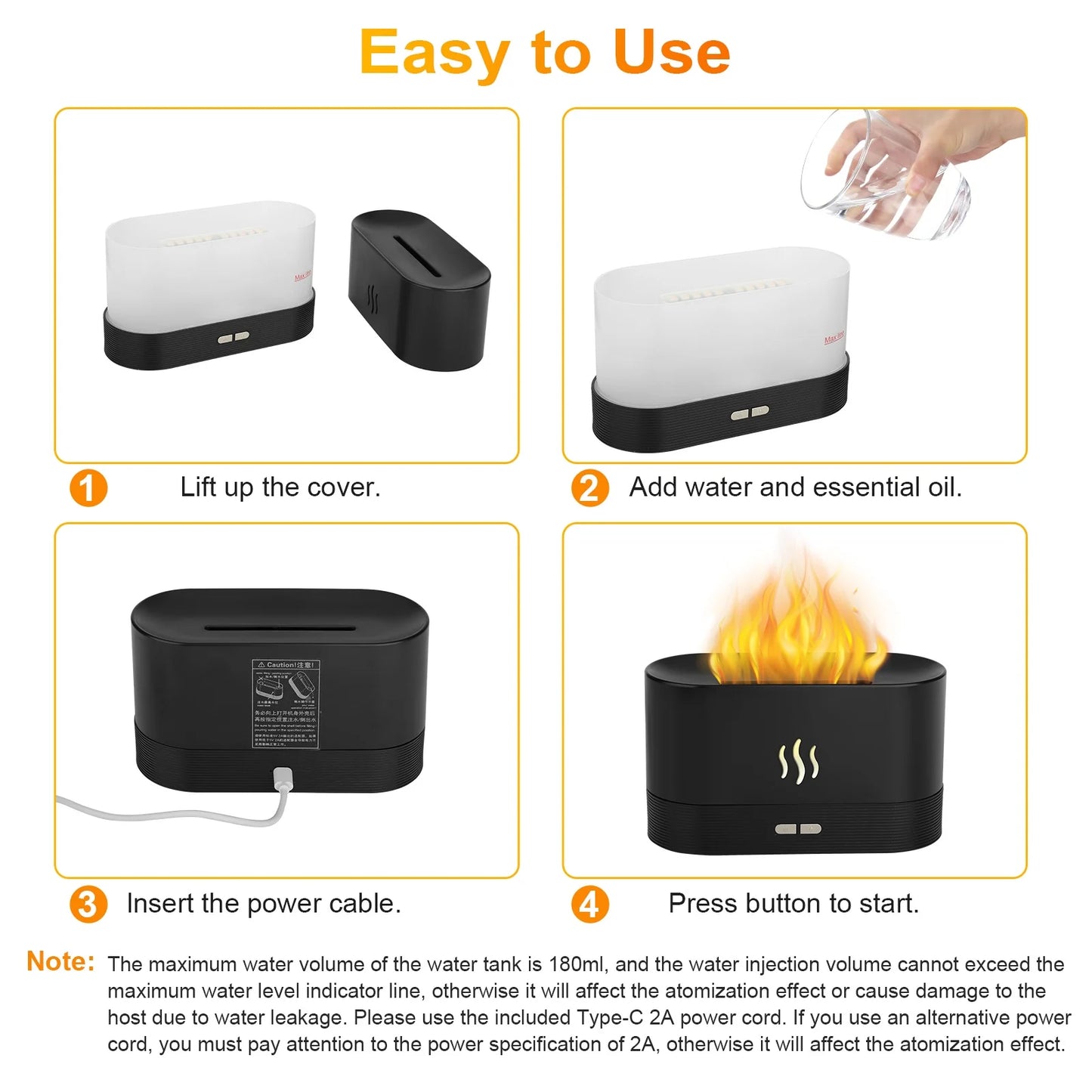 180Ml Flame Air Humidifier Essential Oil Diffuser, 3D USB 7 Color Light Aroma Diffuser for Home, Office, Spa, Gym
