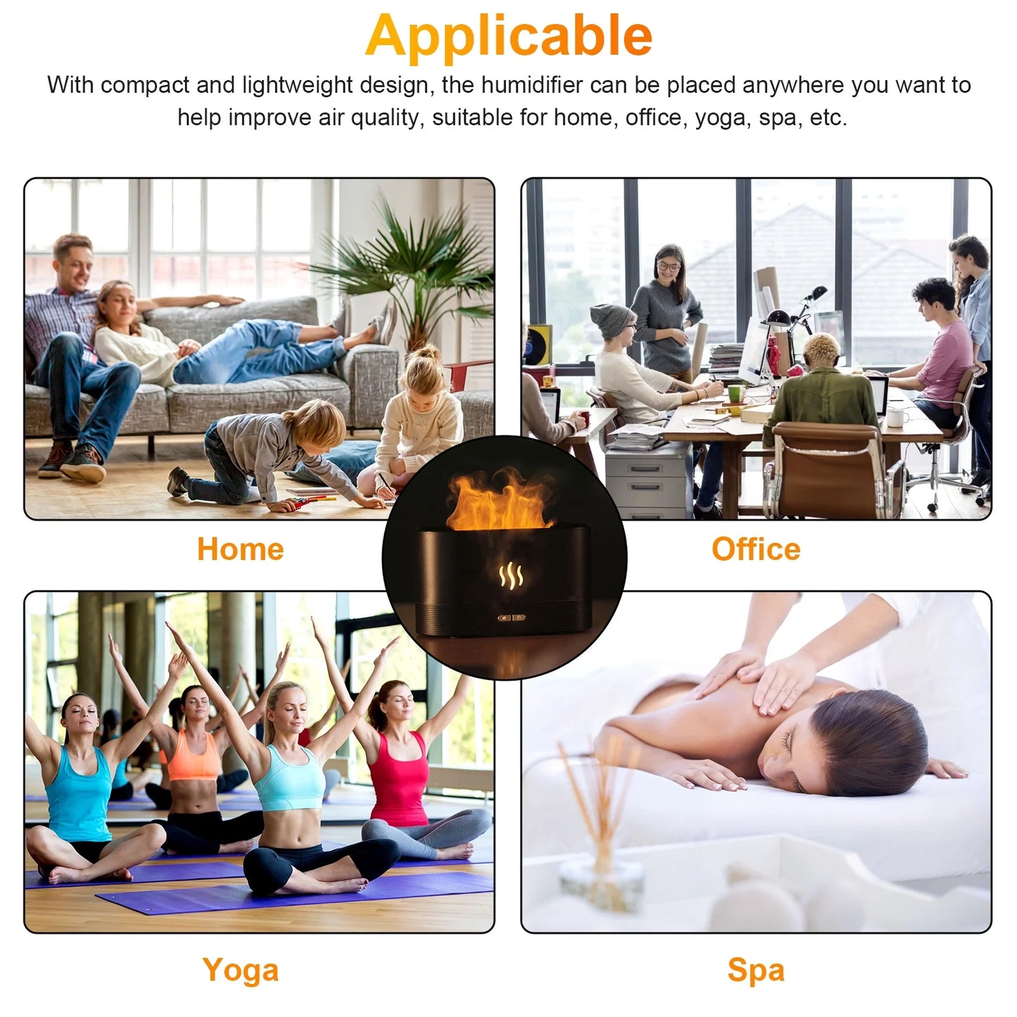 180Ml Flame Air Humidifier Essential Oil Diffuser, 3D USB 7 Color Light Aroma Diffuser for Home, Office, Spa, Gym