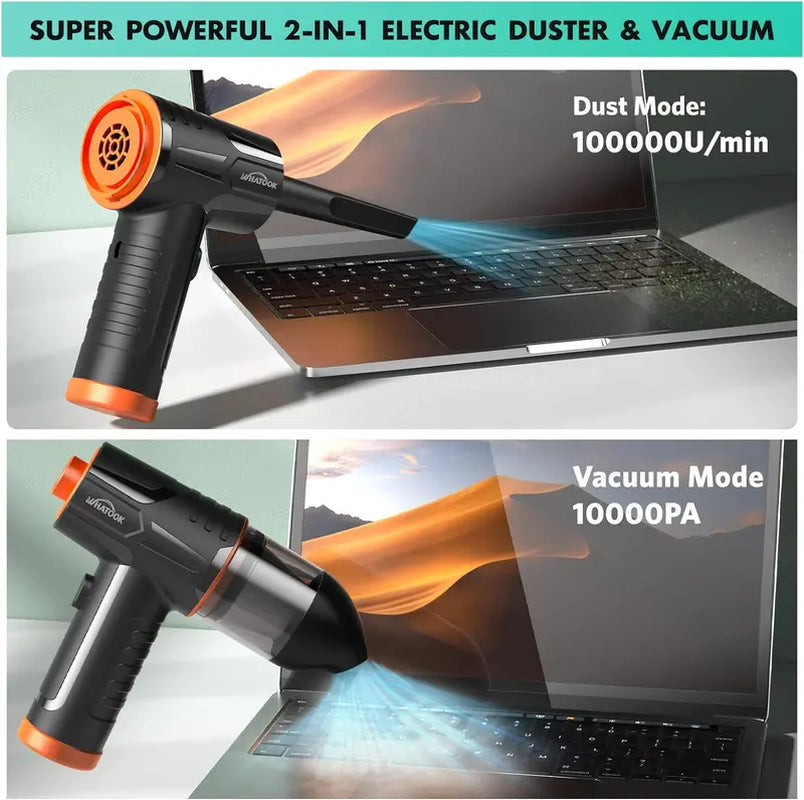 WHATOOK 2-In-1 Vacuum Cleaner, PC Desktop Computer Keyboard Dust Cleaning Kit, Compressed Air Blower, 100000 Rpm and 10 Kpa Cordless Car Vacuum Cleaner