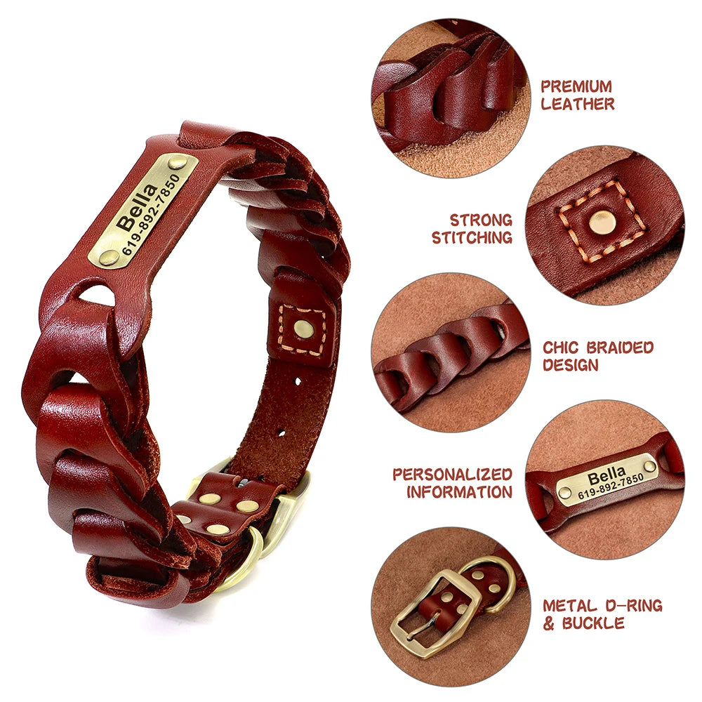 Genuine Leather Personalized  Dog Collar